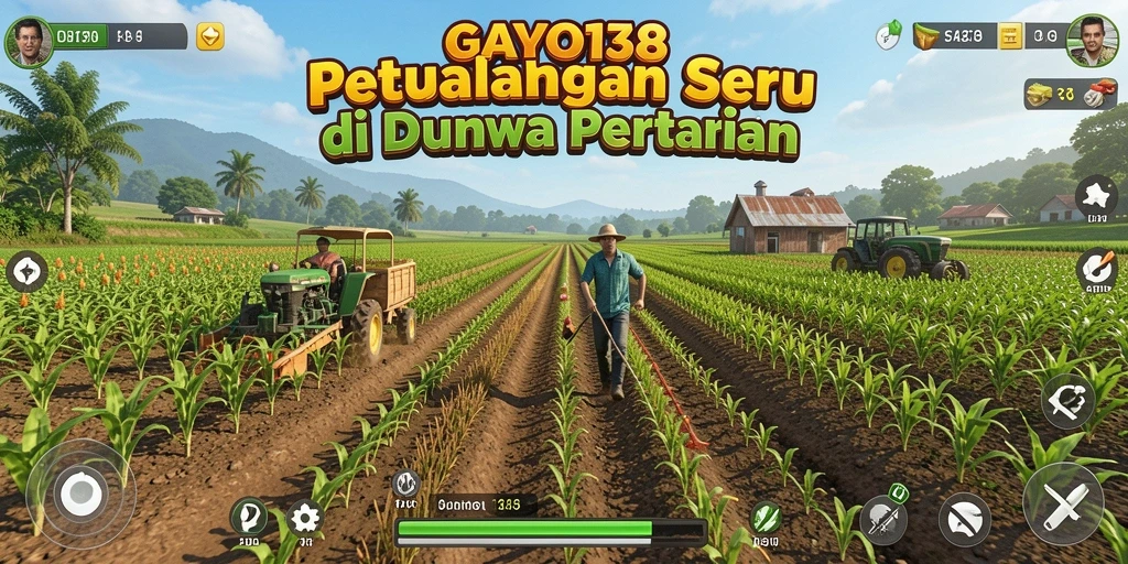 Tampilan gameplay GAYO138 dengan ladang yang luas dan hewan ternak.