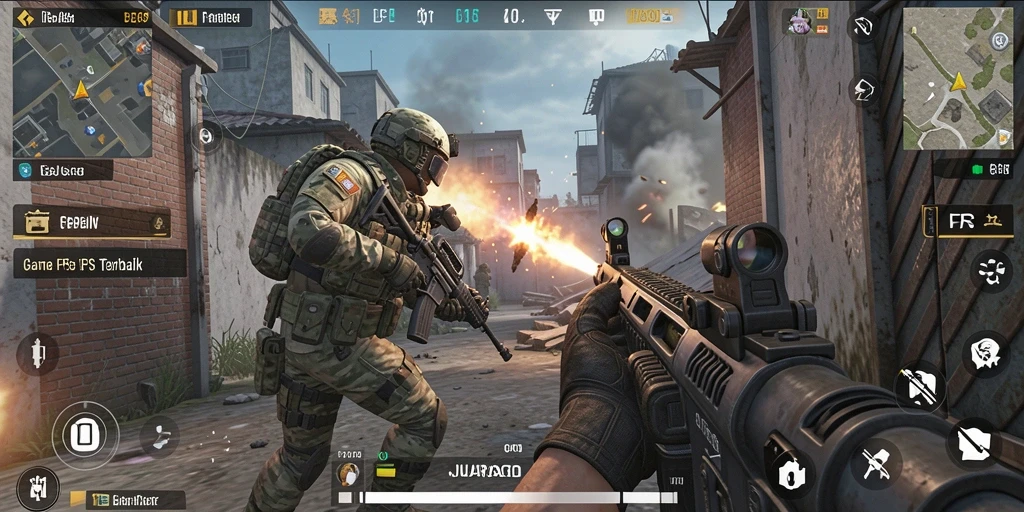 Tangkapan layar menunjukkan aksi seru di JUARAGO dengan gameplay FPS.