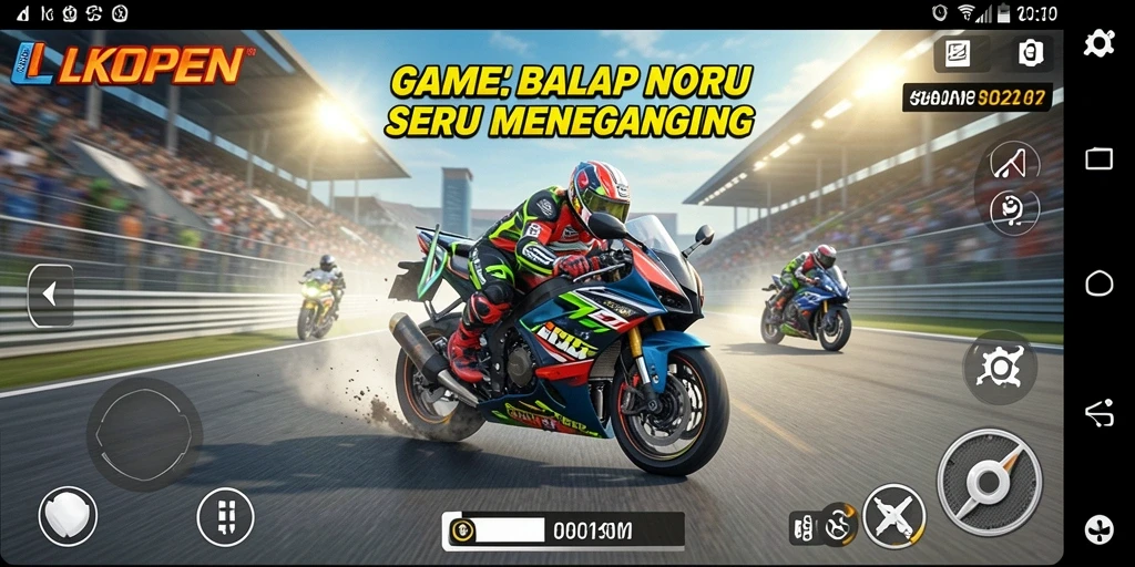Screenshot gameplay LKOPEN dengan balapan motor yang seru.